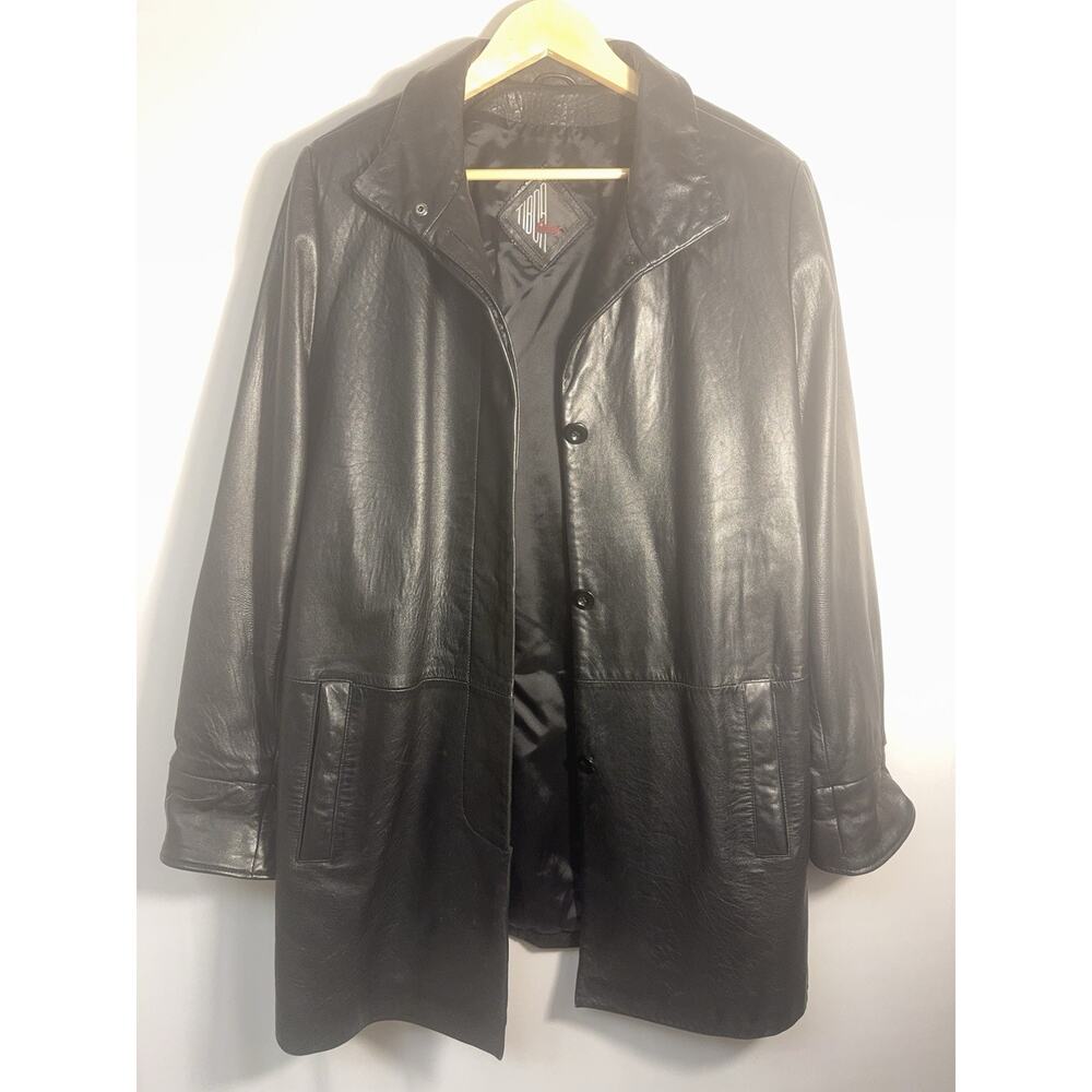 Vintage Tibor Leathers Black Leather Car Coat Men’s‎ Medium 90s Y2K